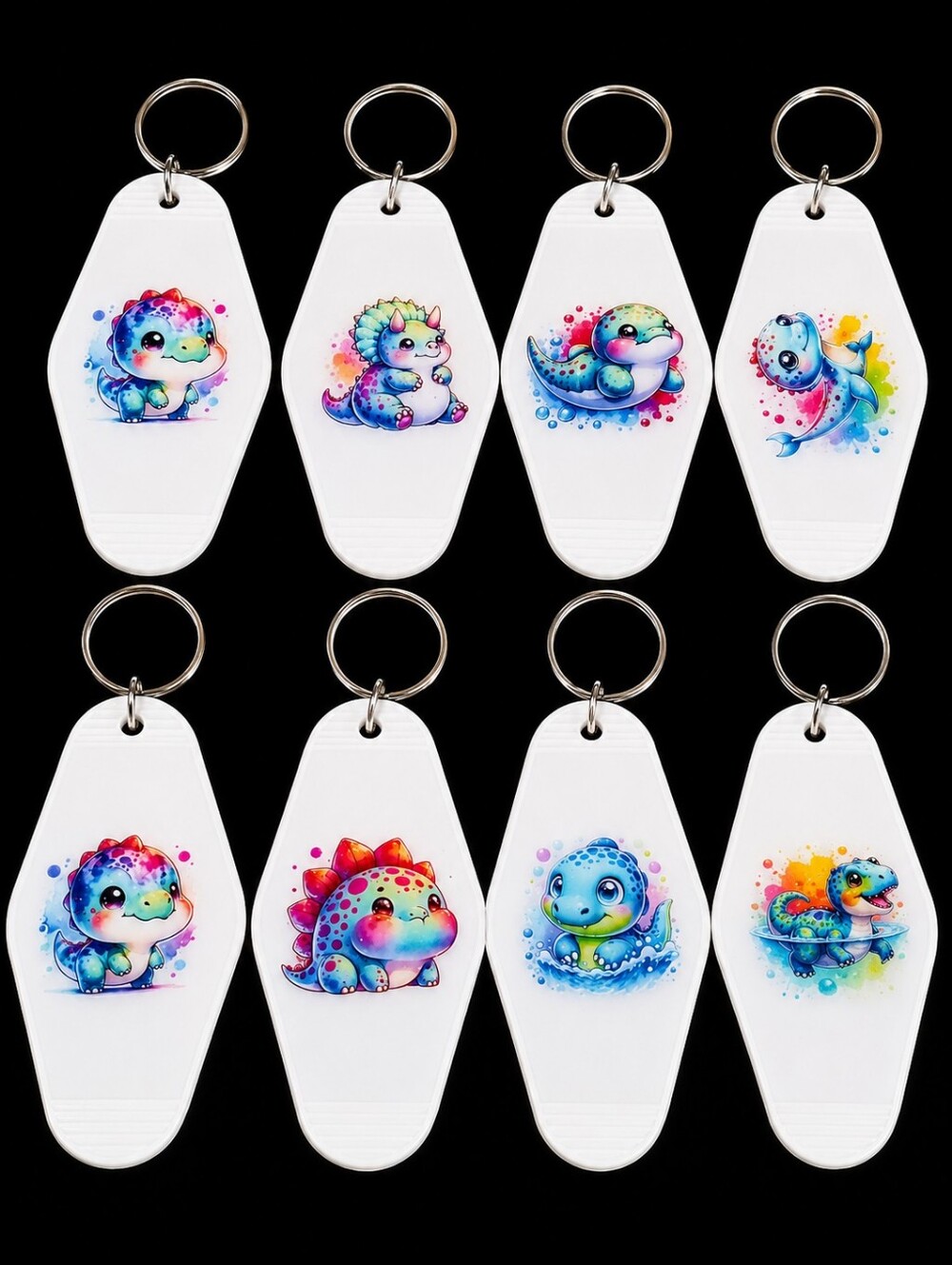 Handmade Cute Dinosaur Motel Keychain Set of 10 Kawaii Resin DTF Art Key Tags - Picture 2 of 3